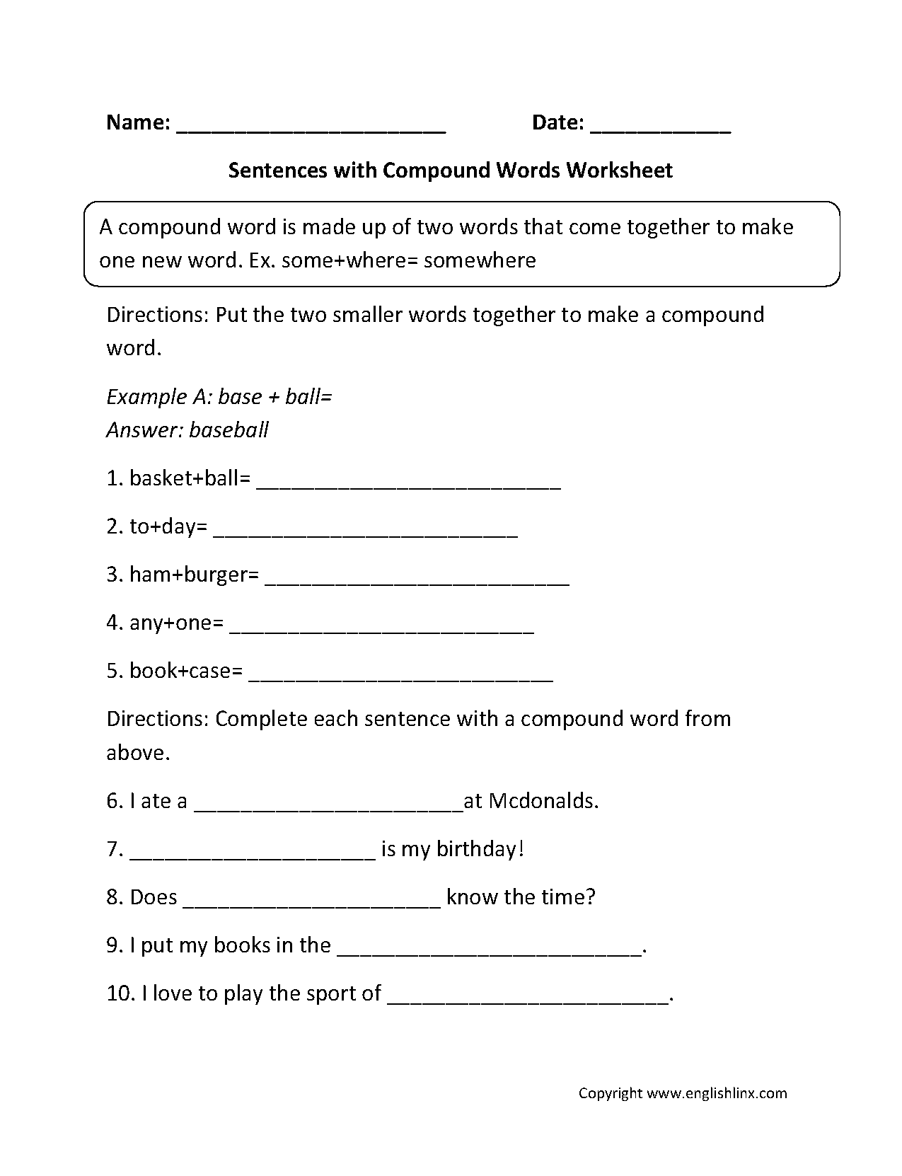 Englishlinx Compound Words Worksheets Englishlinx Compound Words Worksheets
