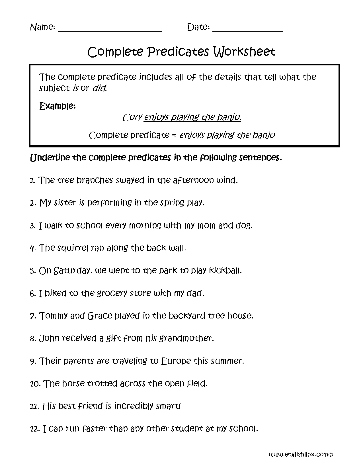 Simple Complete And Compound SUBJECTS AND PREDICATES Activities Worksheets Library