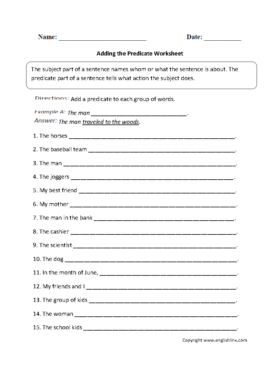Englishlinx Subject And Predicate Worksheets Englishlinx Subject And Predicate Worksheets