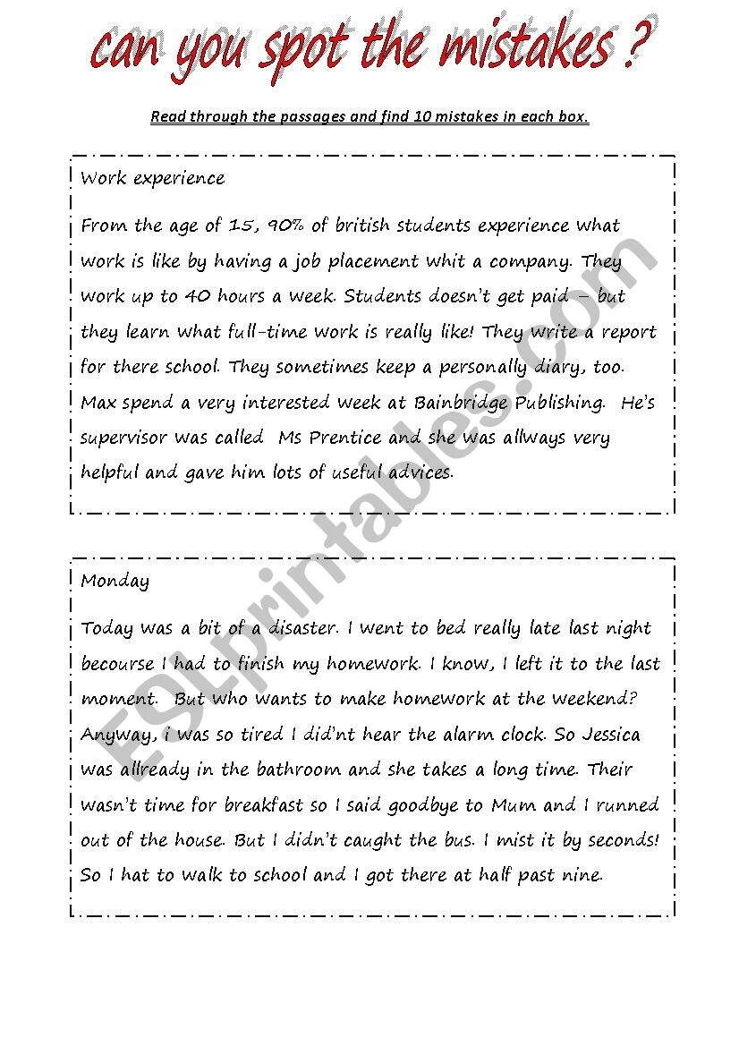 Error Correction ESL Worksheet By Teacher63 Error Correction ESL Worksheet By Teacher63