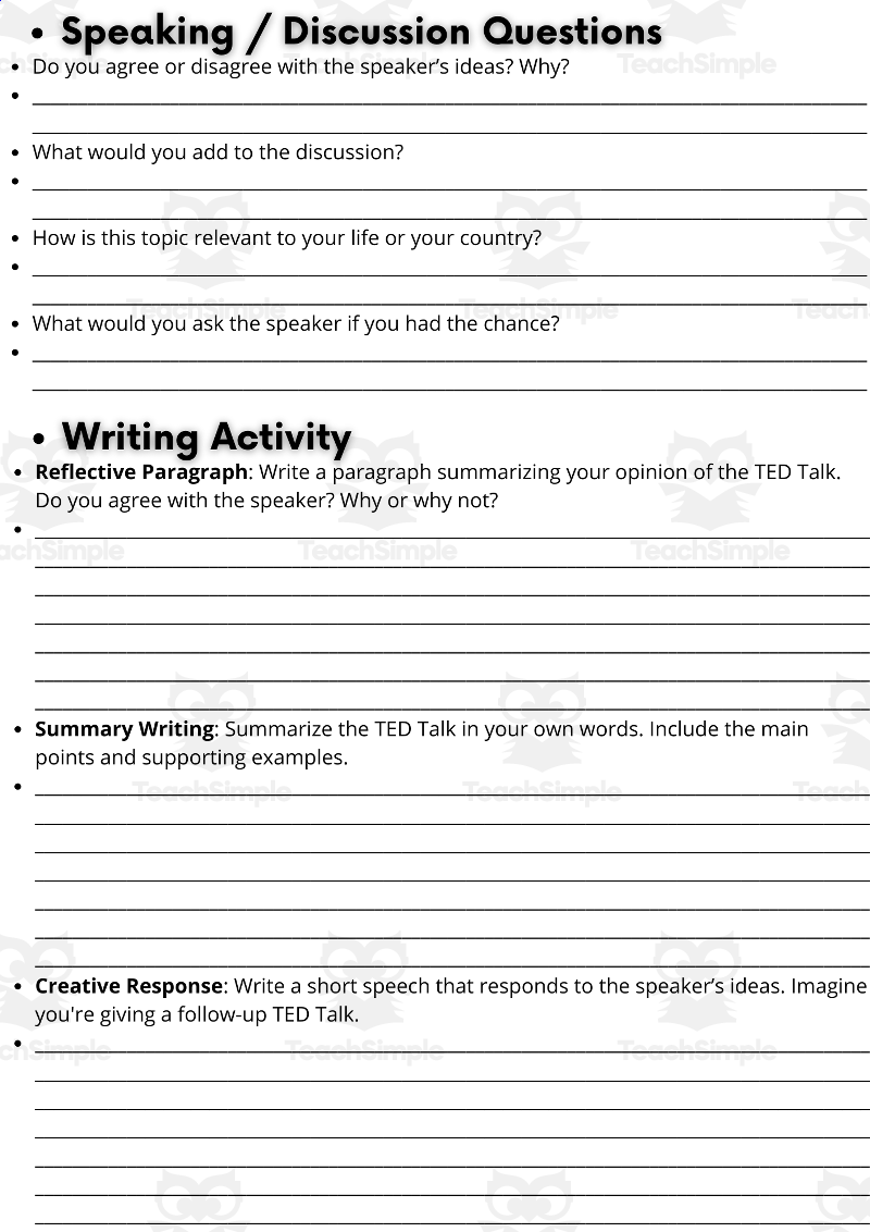 ESL TED Talk Activity Worksheet How To Use A Paper Towel Joe Smith By Teach Simple