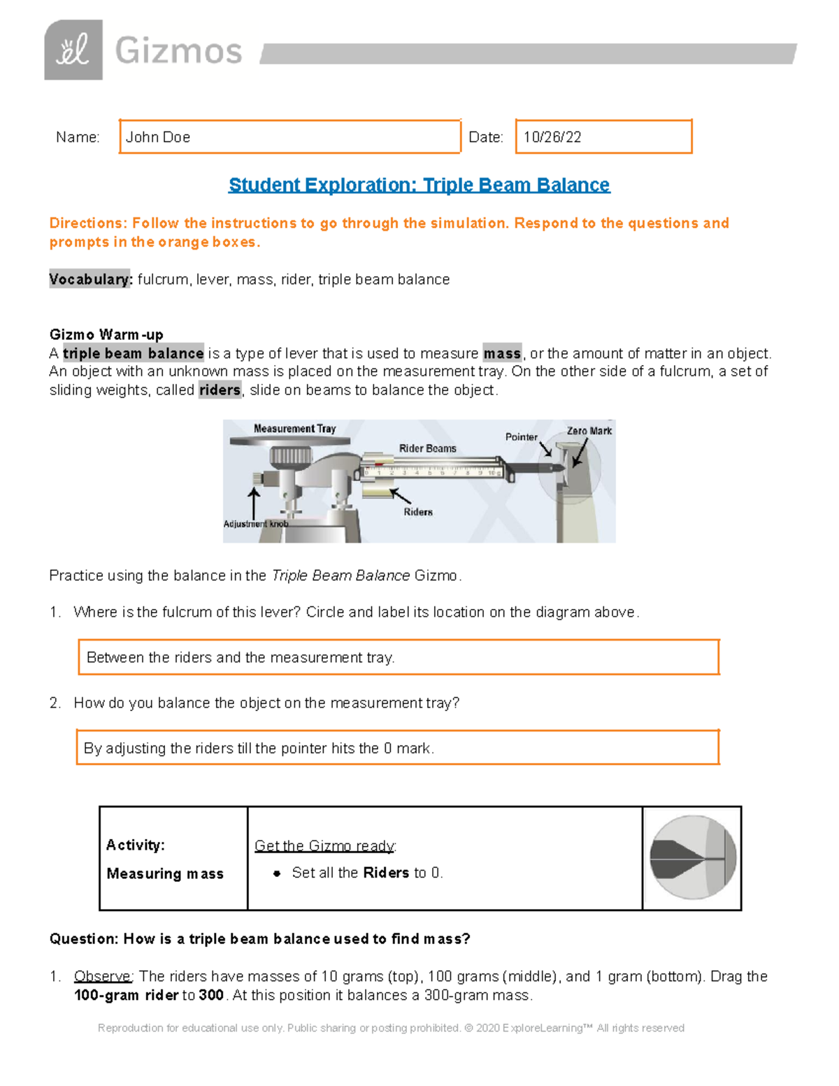 Exploring The Triple Beam Balance Mass Measurement Gizmo Activity Studocu Exploring The Triple Beam Balance Mass Measurement Gizmo Activity Studocu