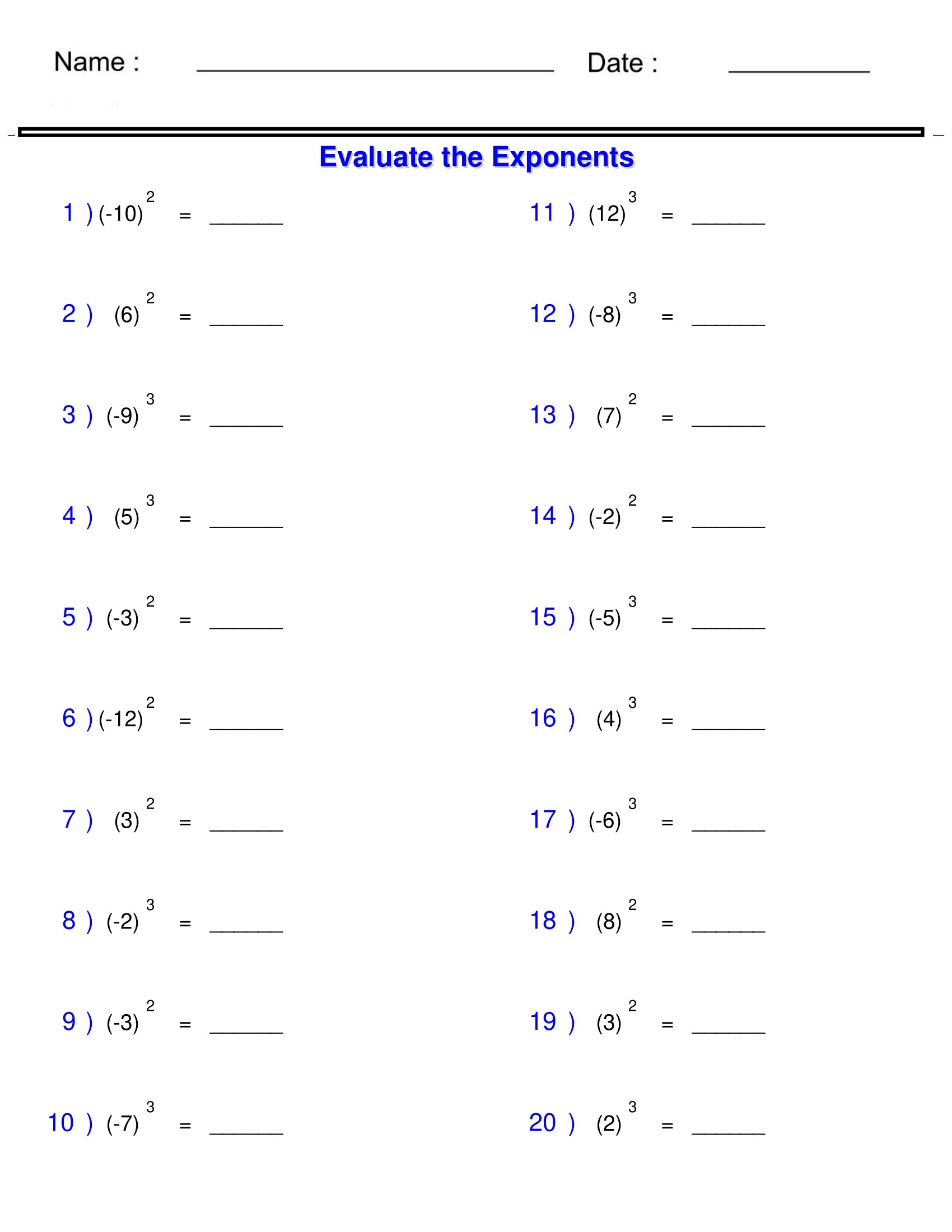 Exponents And Radicals Integers With Simple Exponents Worksheets Made By Teachers Exponents And Radicals Integers With Simple Exponents Worksheets Made By Teachers