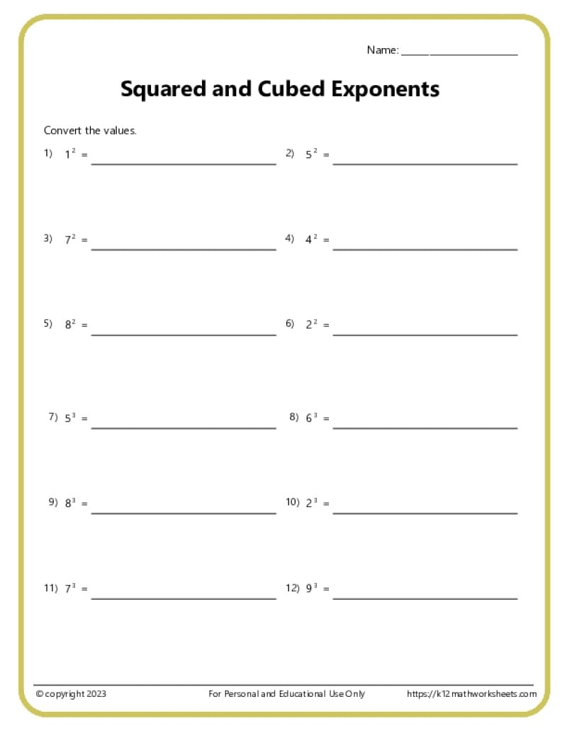 Exponents Worksheets Free Exponents Worksheets