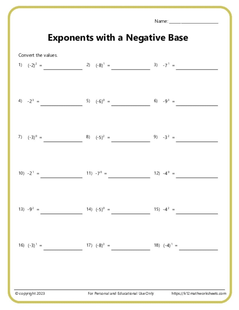 Exponents Worksheets Exponents And Radicals Integers With Simple Exponents Worksheets Made By Teachers