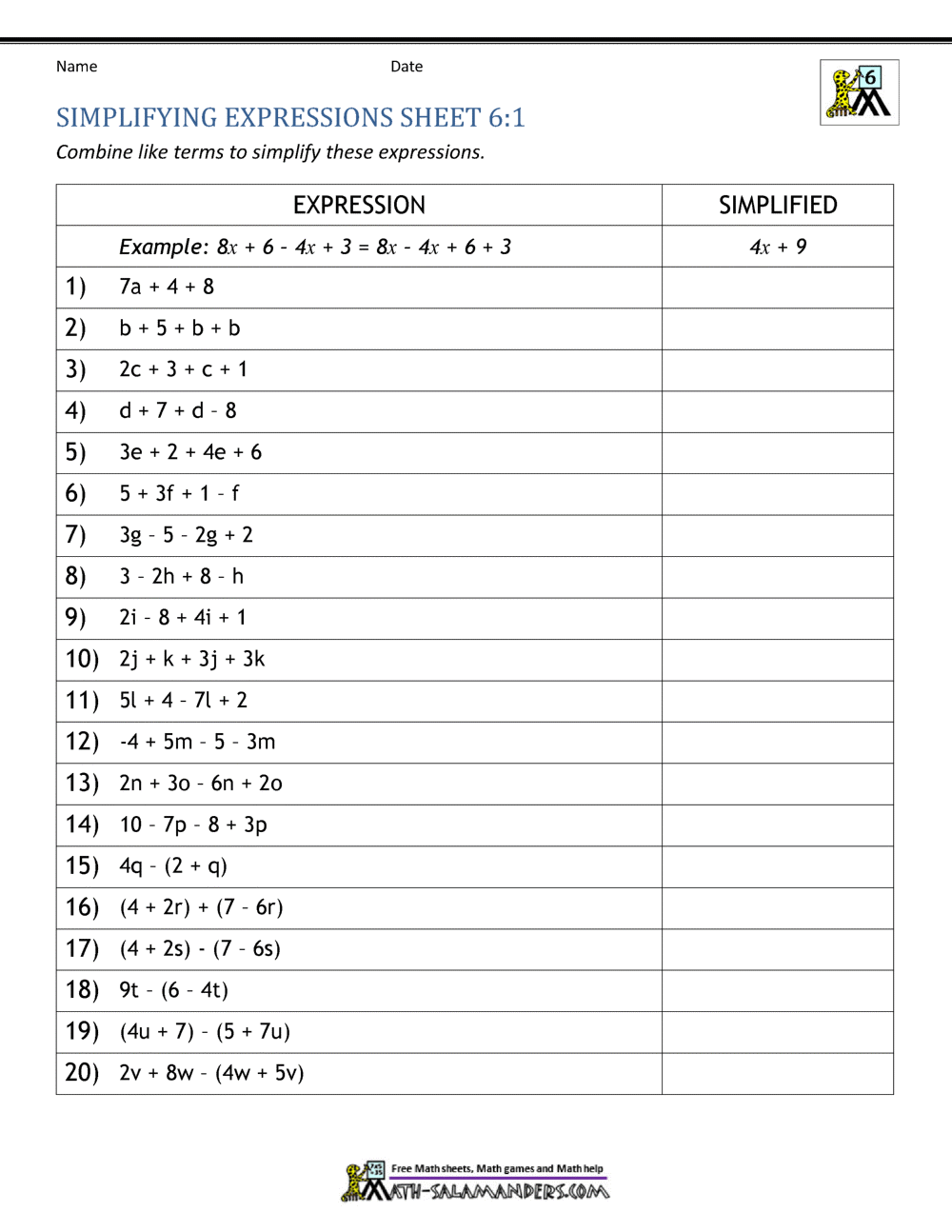 Expressions And Equations 6th Grade Expressions And Equations 6th Grade