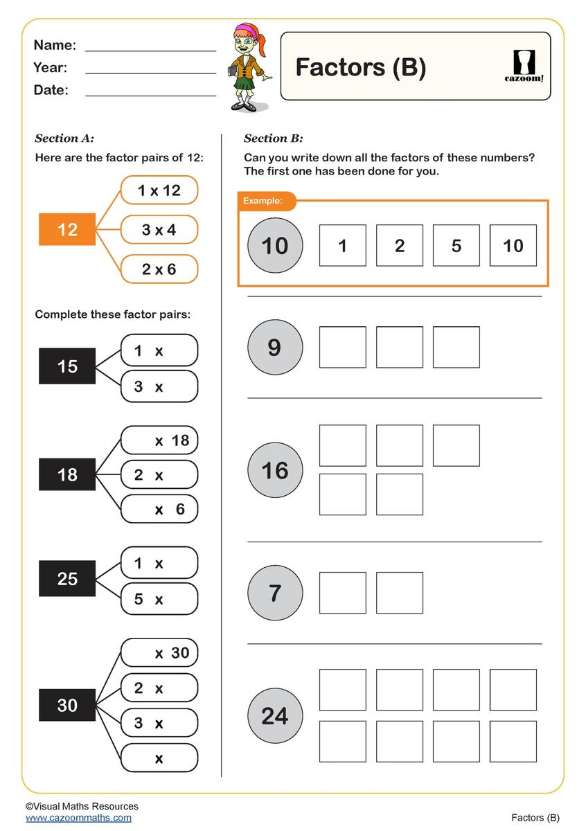 Factors A Worksheet Fun And Engaging Year 5 PDF Worksheets FREE Printable Factor Pairs Chart 1 100 PDF