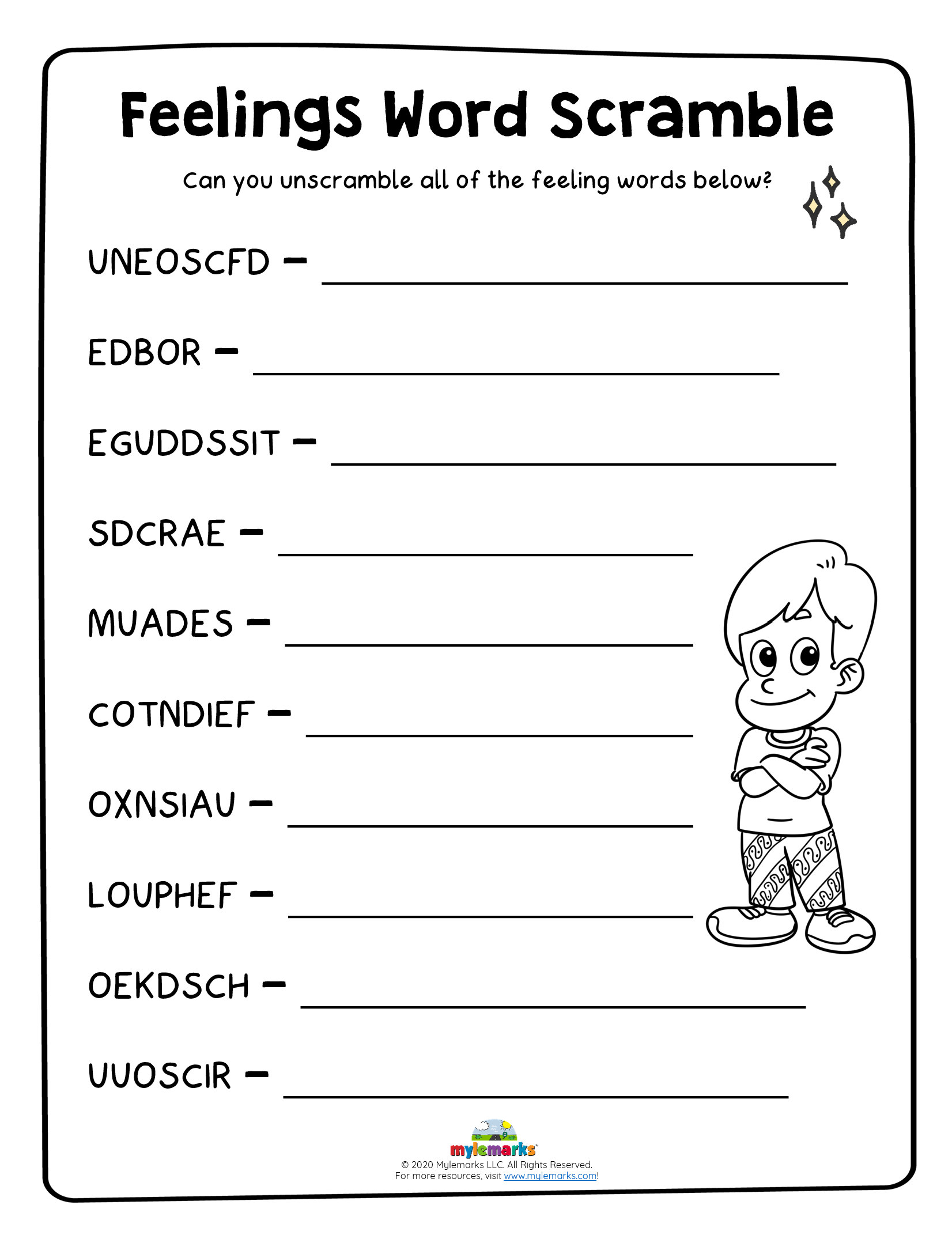 Feelings Chart Superstar Worksheets