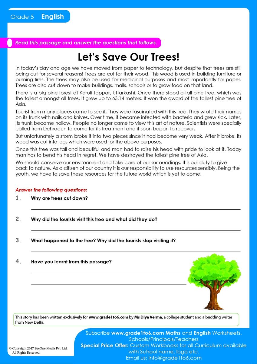 Fifth Grade Reading Comprehension Worksheets 5 Printable Reading Comprehension English Worksheets Ages 4 7 KG1 Worksheets Library