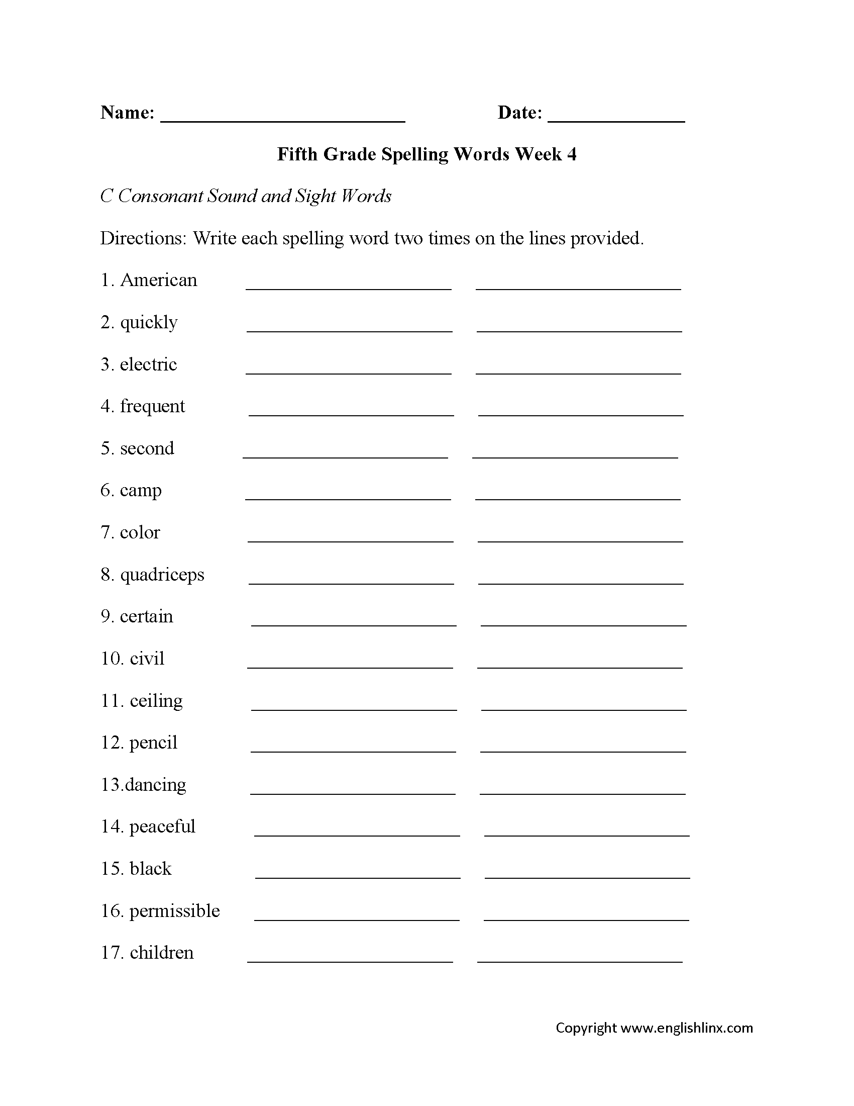 Fifth Grade Spelling Worksheets Printable Word Lists Weekly Practice Fifth Grade Spelling Worksheets Printable Word Lists Weekly Practice