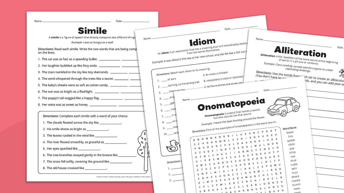 Figurative Language Worksheets Free Printable Figurative Language Tests And Worksheets