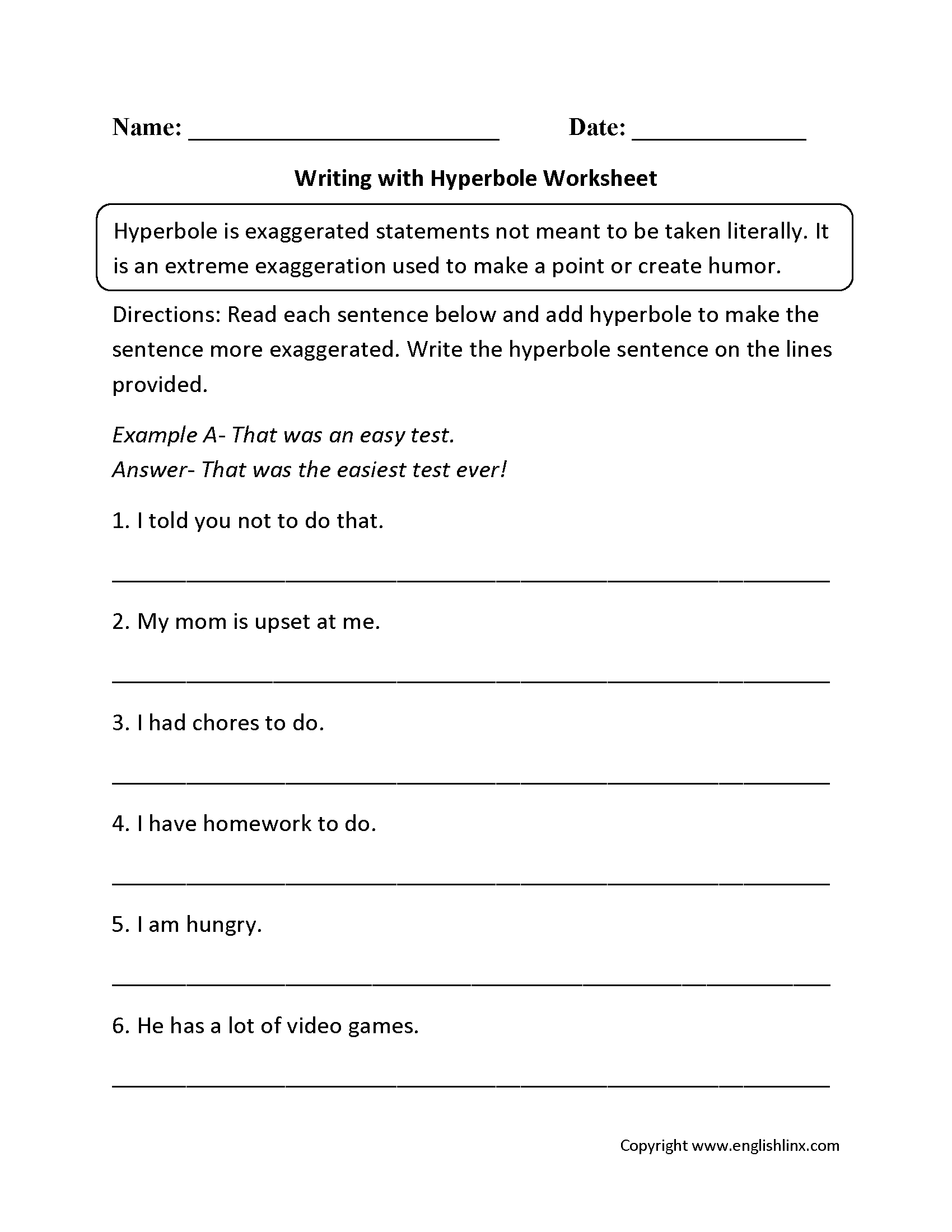 Hyperbole Examples Definition Worksheets KidsKonnect