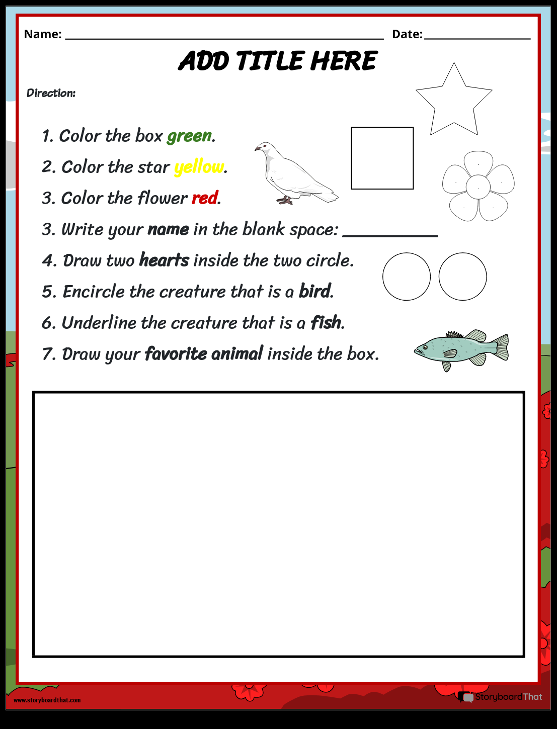 Following Directions Worksheets Storyboard That Spring Following Directions Worksheet Free Printable Digital PDF