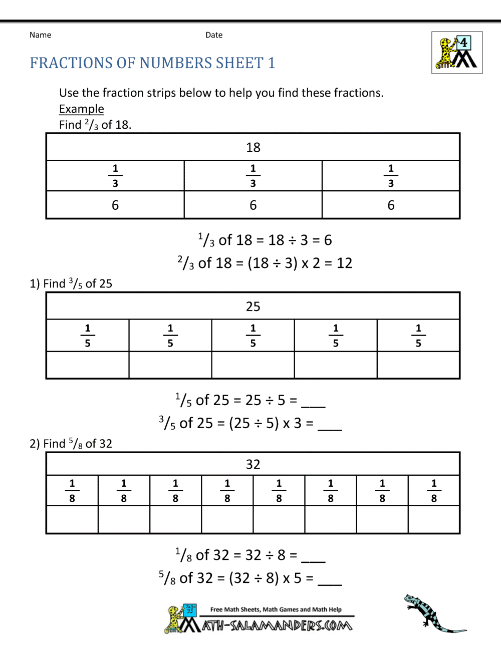 Fraction Of A Whole Number FREE Fraction Of A Whole Number Worksheets Visual Models