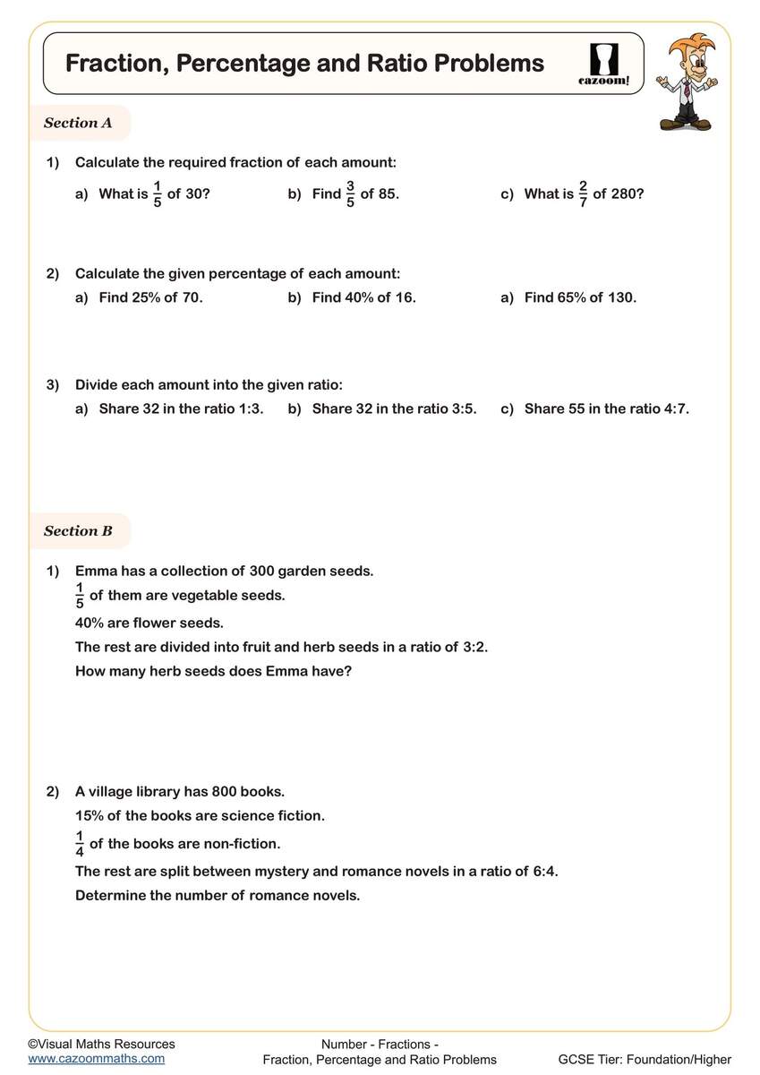 Fraction Percentage And Ratio Problems Worksheet Printable PDF Year 9 10 And 11 Number Worksheet Fraction Percentage And Ratio Problems Worksheet Printable PDF Year 9 10 And 11 Number Worksheet