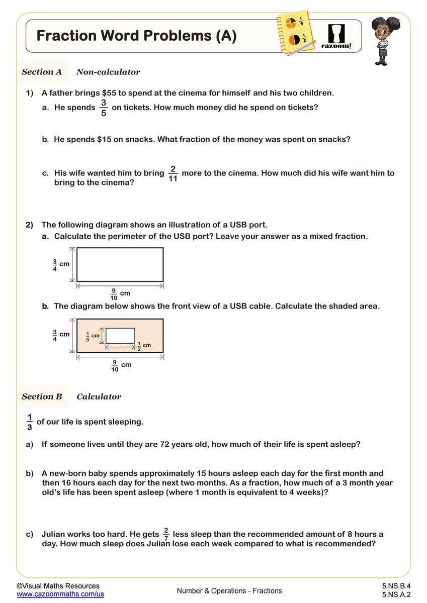 Fractions Word Problems A Worksheet Fun And Engaging 5th Grade PDF Worksheets Cazoom Math