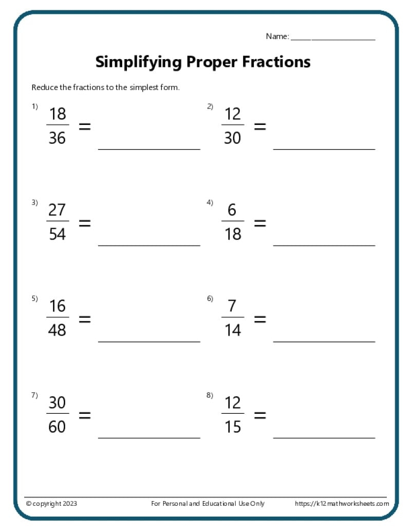 Worksheets For Fraction Addition