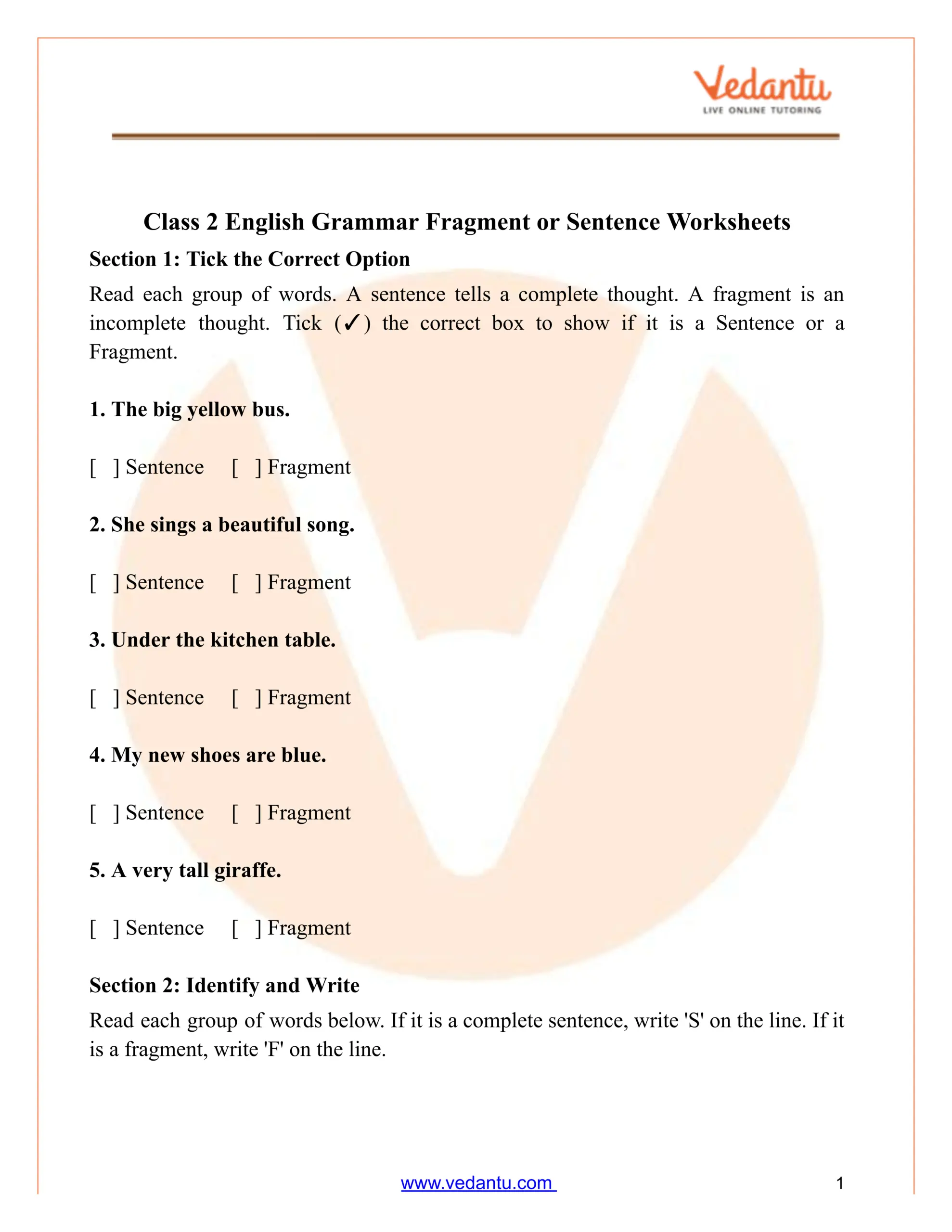 Fragment Or Sentence Worksheet For Class 2 English Grammar Practice Fragments And Run On Sentences Worksheet Sentence Structure Activity