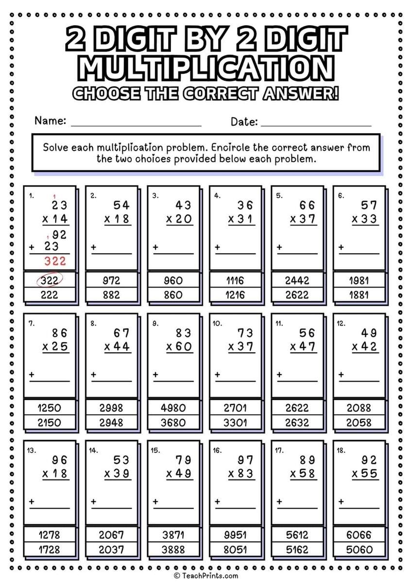 Free 2 Digit By 2 Digit Multiplication Worksheets Teach Prints Free 2 Digit By 2 Digit Multiplication Worksheets Teach Prints