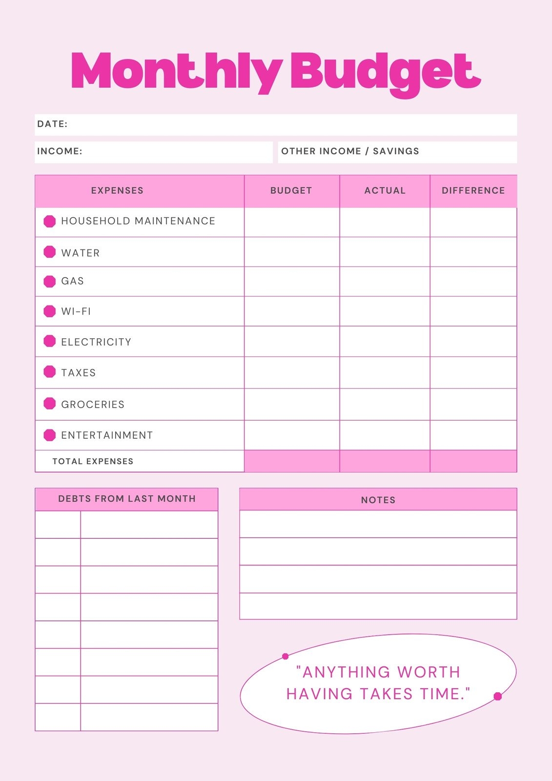 Free And Customizable Budget Templates Canva Free Download Printable Monthly Budget Planner PDF Templates