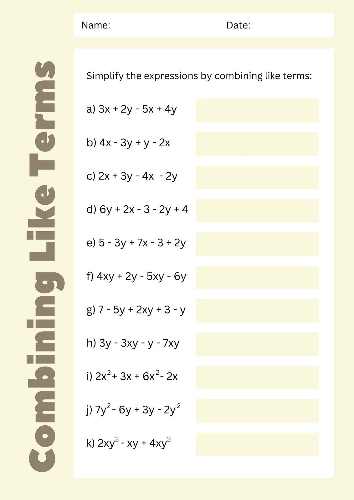 Free Custom Combining Like Terms Worksheet Templates Canva Free Custom Combining Like Terms Worksheet Templates Canva