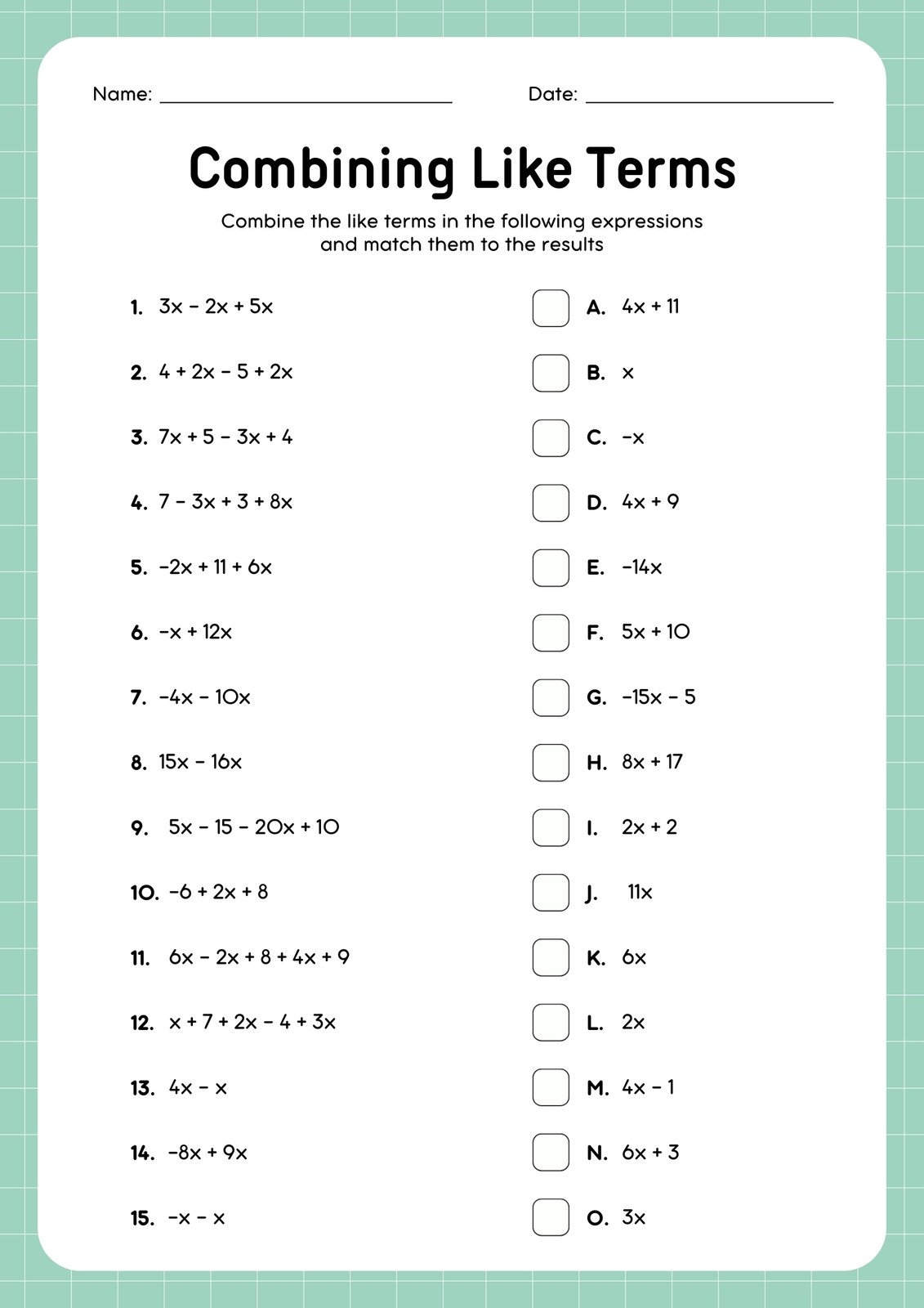 Free Custom Combining Like Terms Worksheet Templates Canva Free Custom Combining Like Terms Worksheet Templates Canva