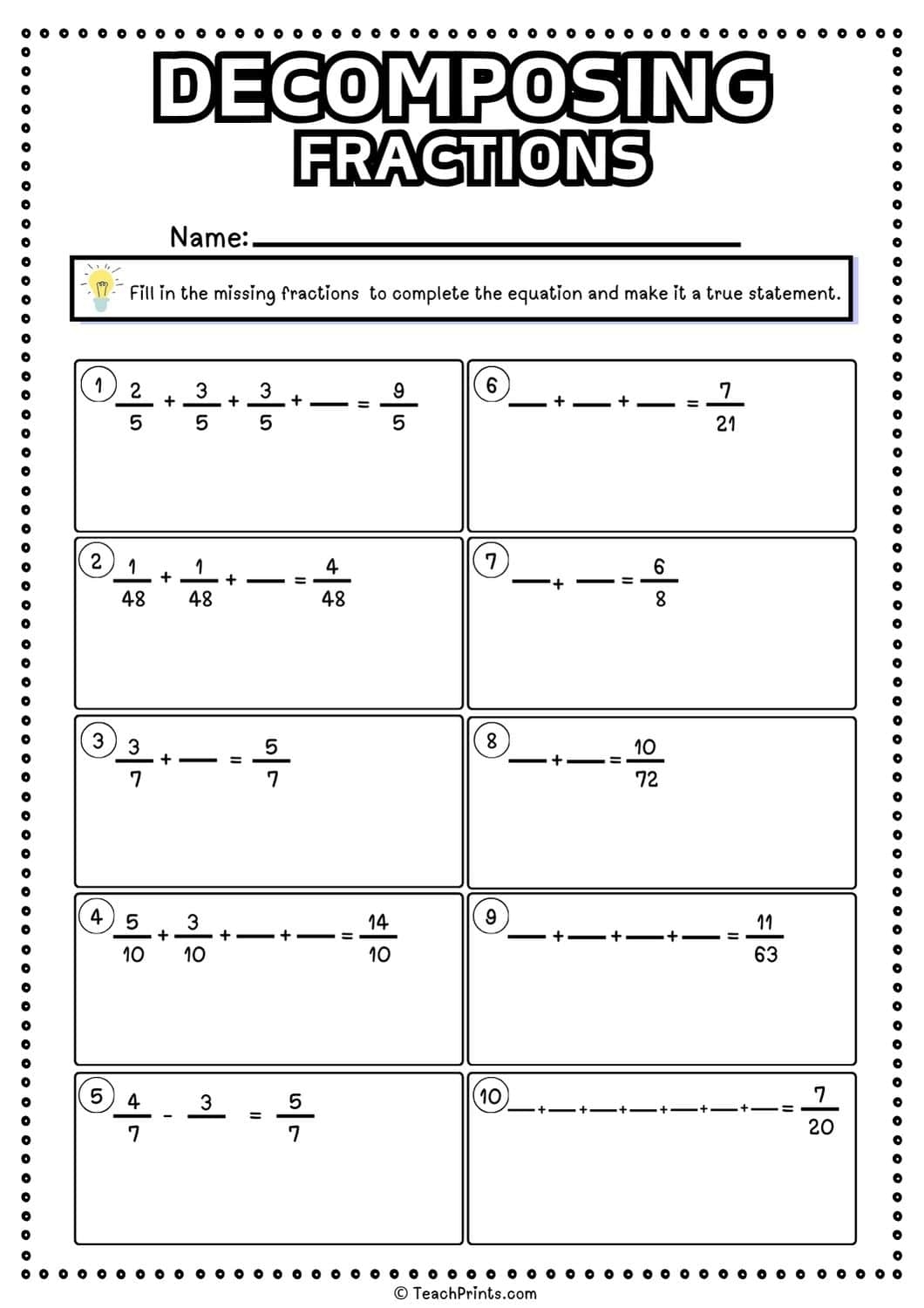 Composing And Decomposing Fractions Notes Pages Great For Notebooks Sum Of Unit Fractions Minds In Bloom Unlimited