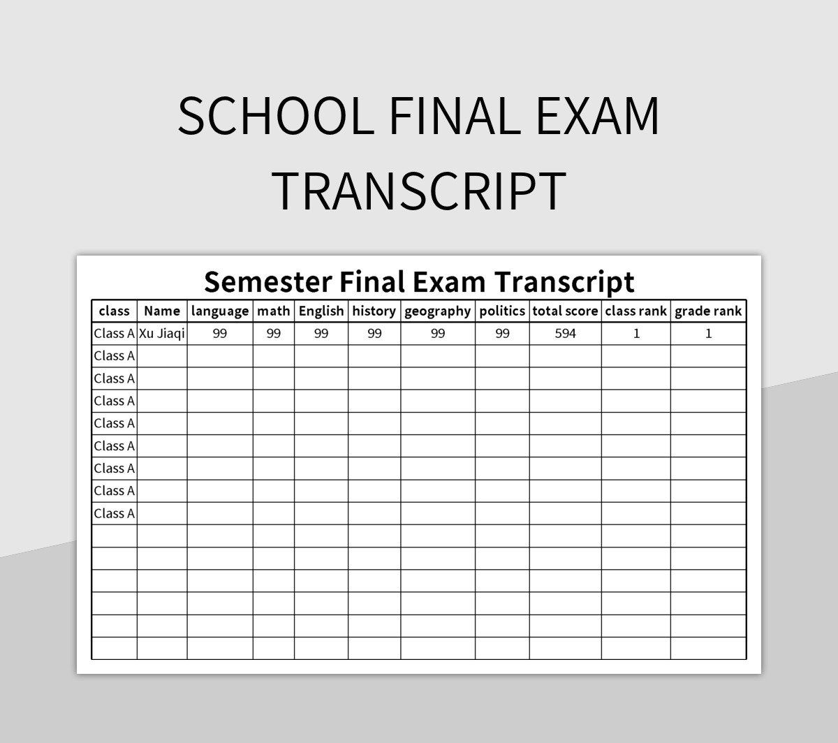 Free Excel High School Transcript Templates For Google Sheets And Microsoft Excel Slidesdocs