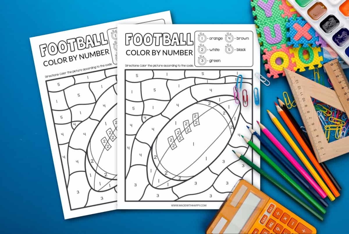 FREE Football Color By Number Printable Made With HAPPY