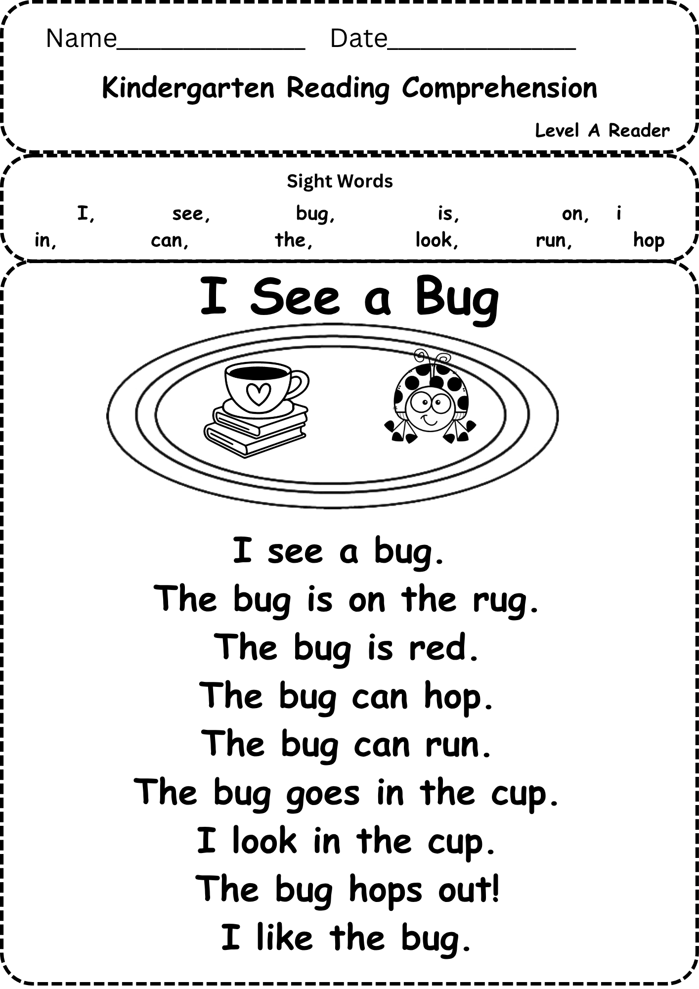 Free Kindergarten Reading Comprehension Worksheet Level A Free Printable Read And Color Worksheet