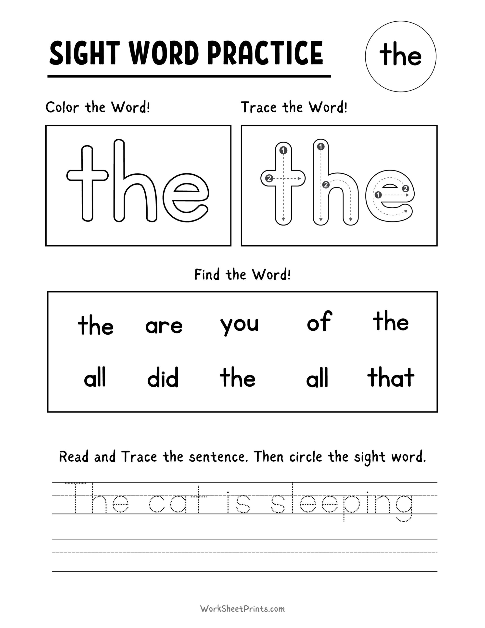 Free Kindergarten Sight Word Worksheets Printable Color By Sight Word Worksheet Free Printable Digital PDF