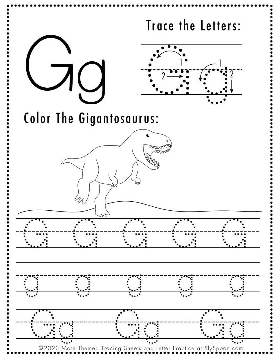 Free Letter G Tracing Worksheet Printable Dinosaur Themed Sly Spoon Free Letter G Tracing Worksheet Printable Dinosaur Themed Sly Spoon