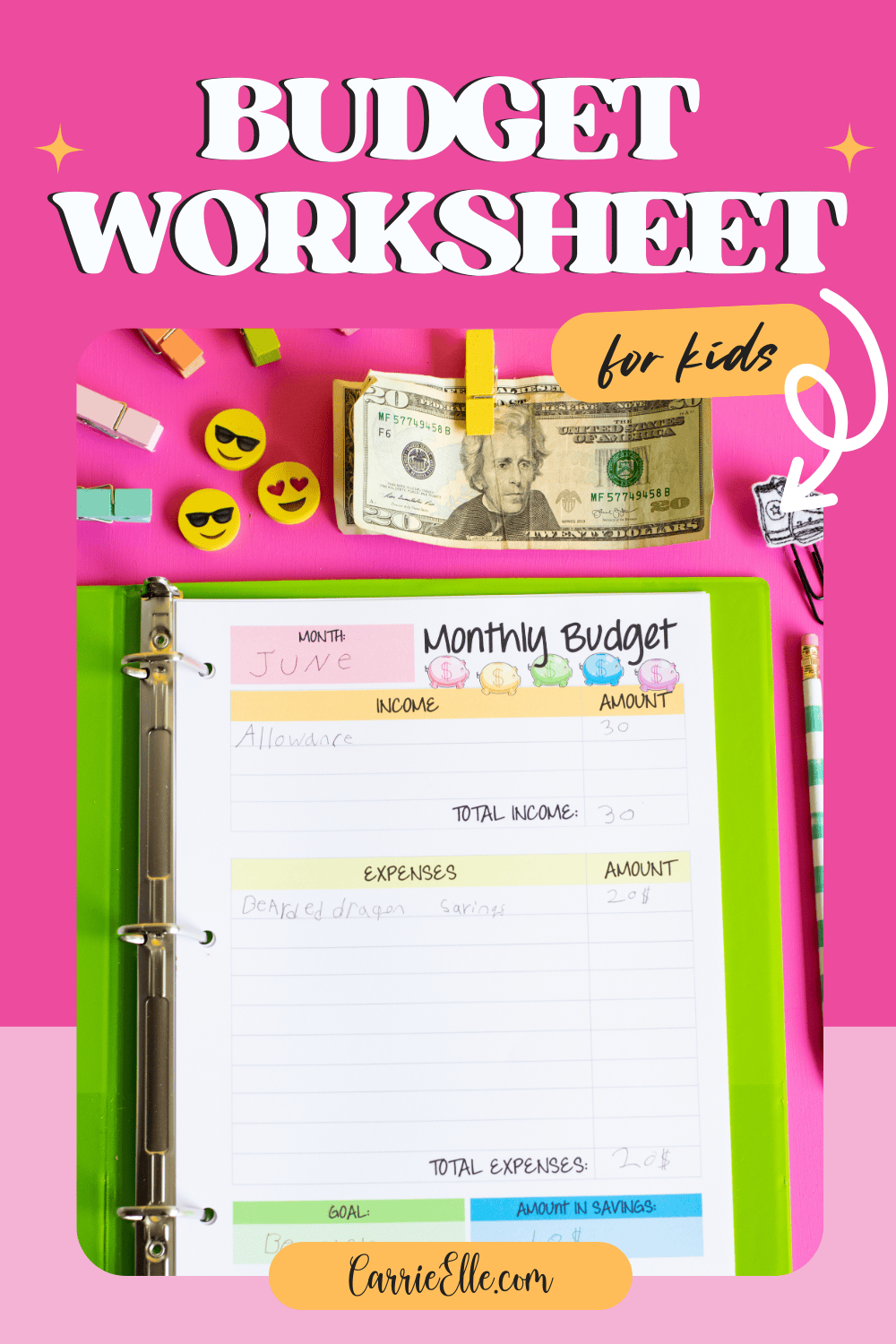 Free Monthly Budget Printable For Kids Carrie Elle Kids Budget Worksheet Instant Download Etsy