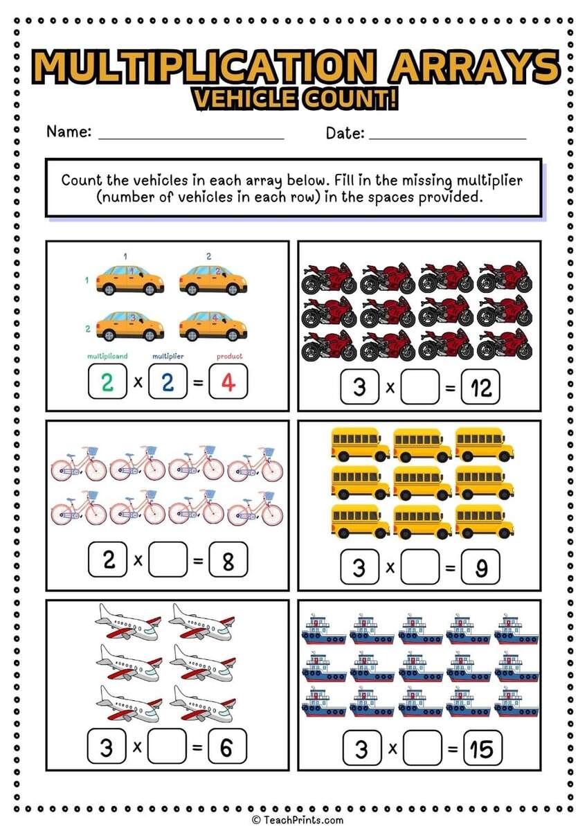 Free Multiplication Arrays Worksheets Teach Prints