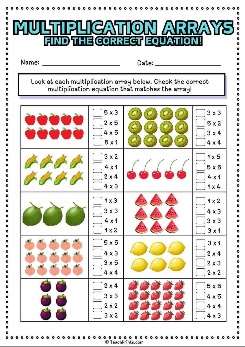 Color The Array Multiplication Eight Worksheets Etsy