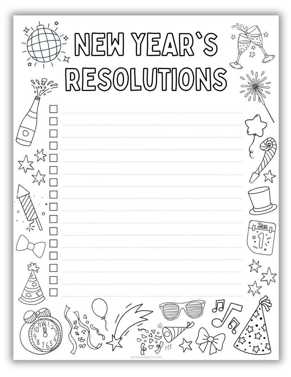 Free New Year S Resolutions Printable To Colour Gathering Beauty