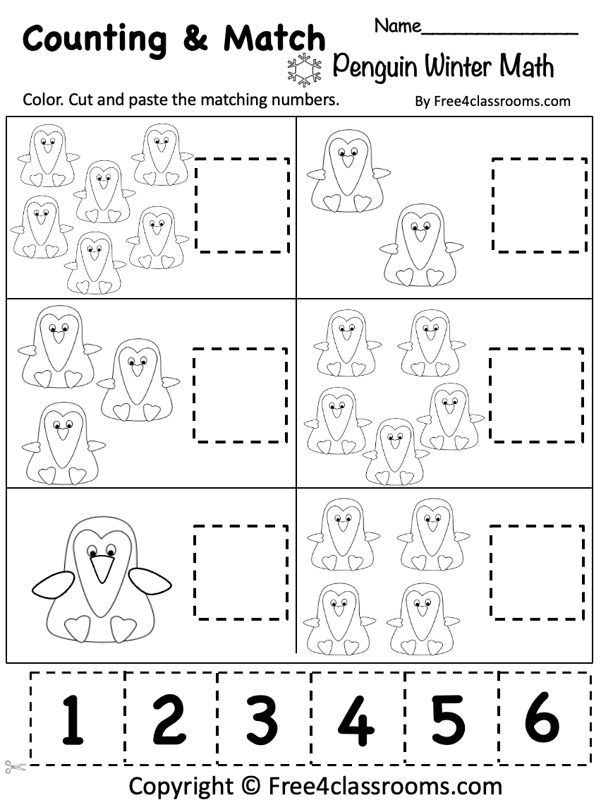 Free Penguin Math Worksheet L Printable For Preschool Prek Number Packet Prek Numbers 1 5 Prek Counting Worksheet Pre K Worksheet Etsy
