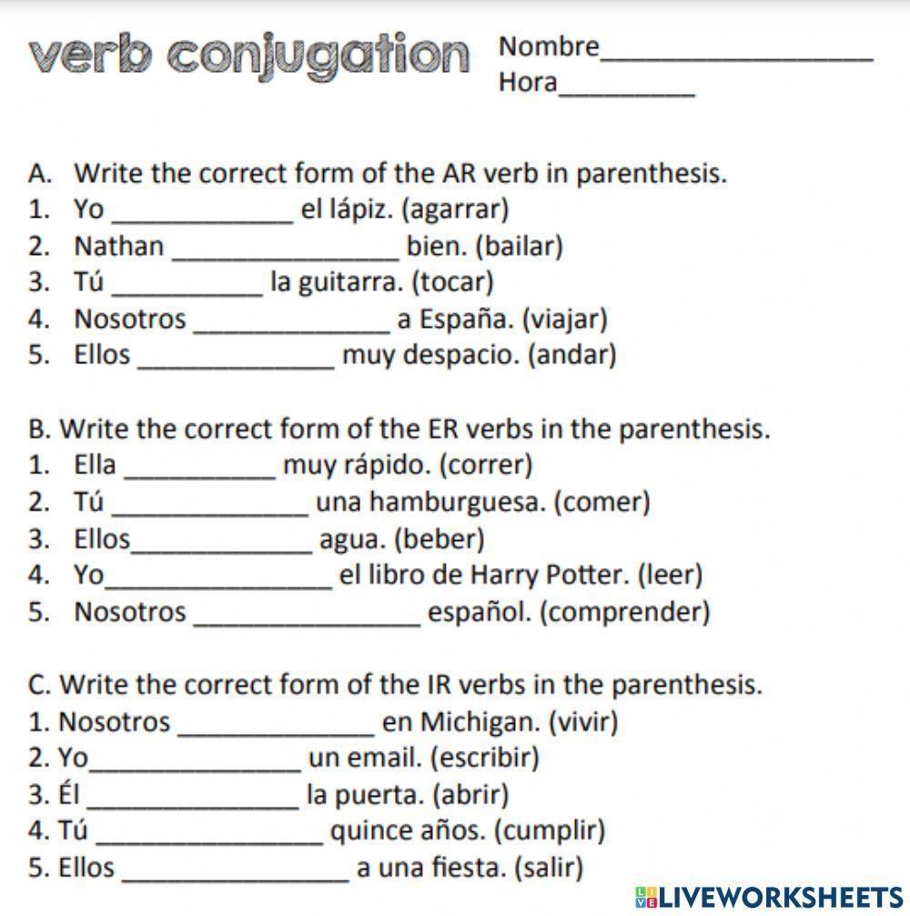 Free Present Tense Of Er And Ir Verbs In Spanish Worksheet Download Free Present Tense Of Er And Ir Verbs In Spanish Worksheet Png Images Free Worksheets On Clipart Library Regular And Irregular Verbs Grammar Worksheets In Spanish Made By Teachers