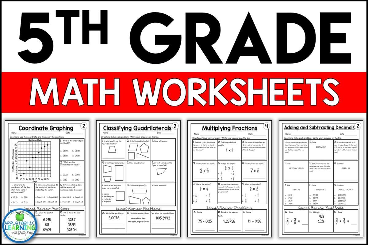 Free Printable 5th Grade Common Core Math Worksheets Appletastic Learning Free 5th Grade Math Worksheets Printable W Answers Mashup Math