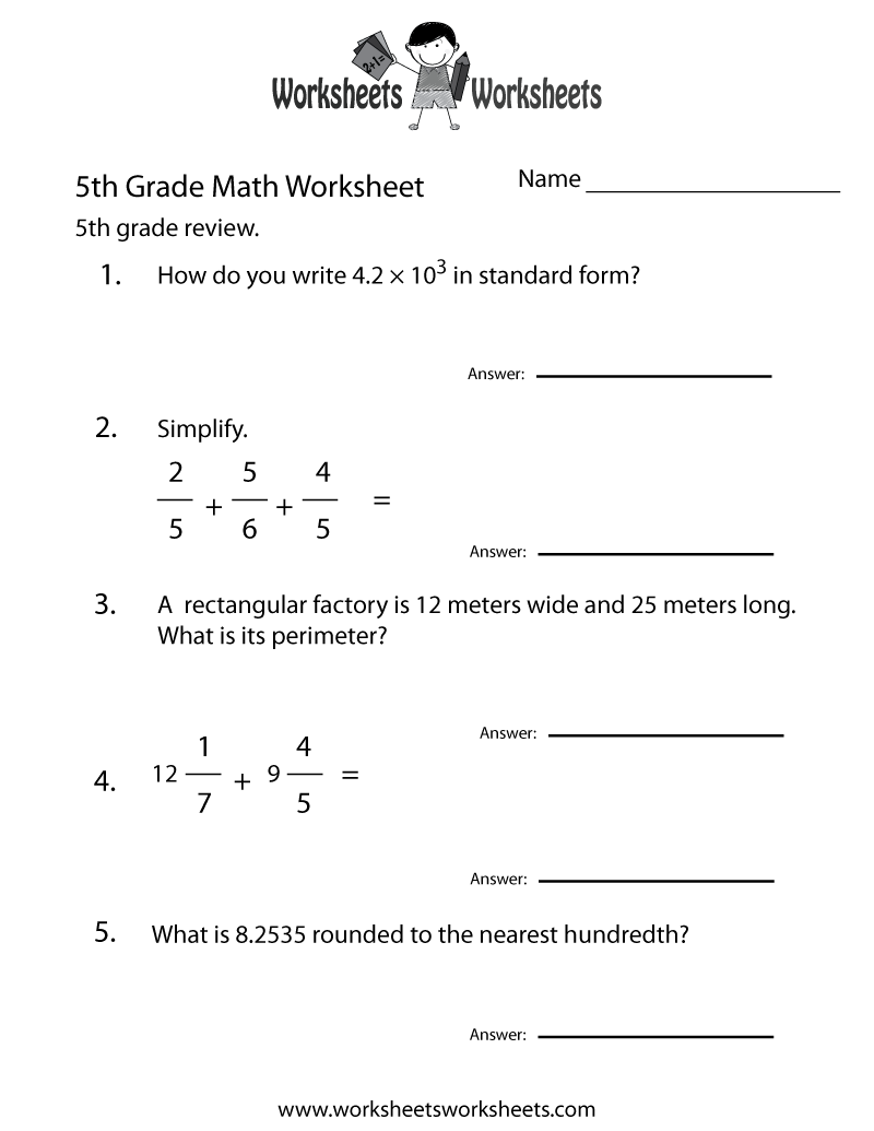 Free Printable 5th Grade Math Review Worksheet Free Printable 5th Grade Math Review Worksheet