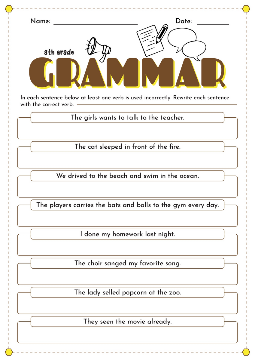 Free Printable 8th Grade Worksheets For Effective Learning English Worksheets Revision Grammar Grade 8 Worksheets Library