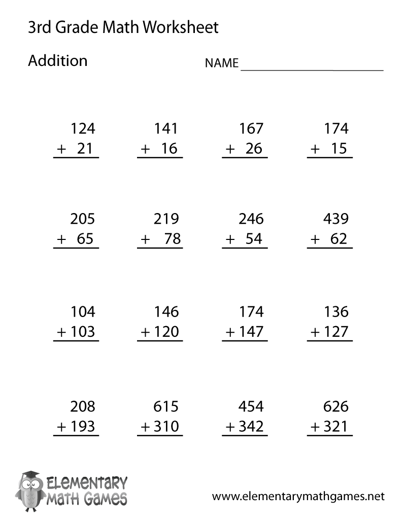 Third Grade Addition Worksheets