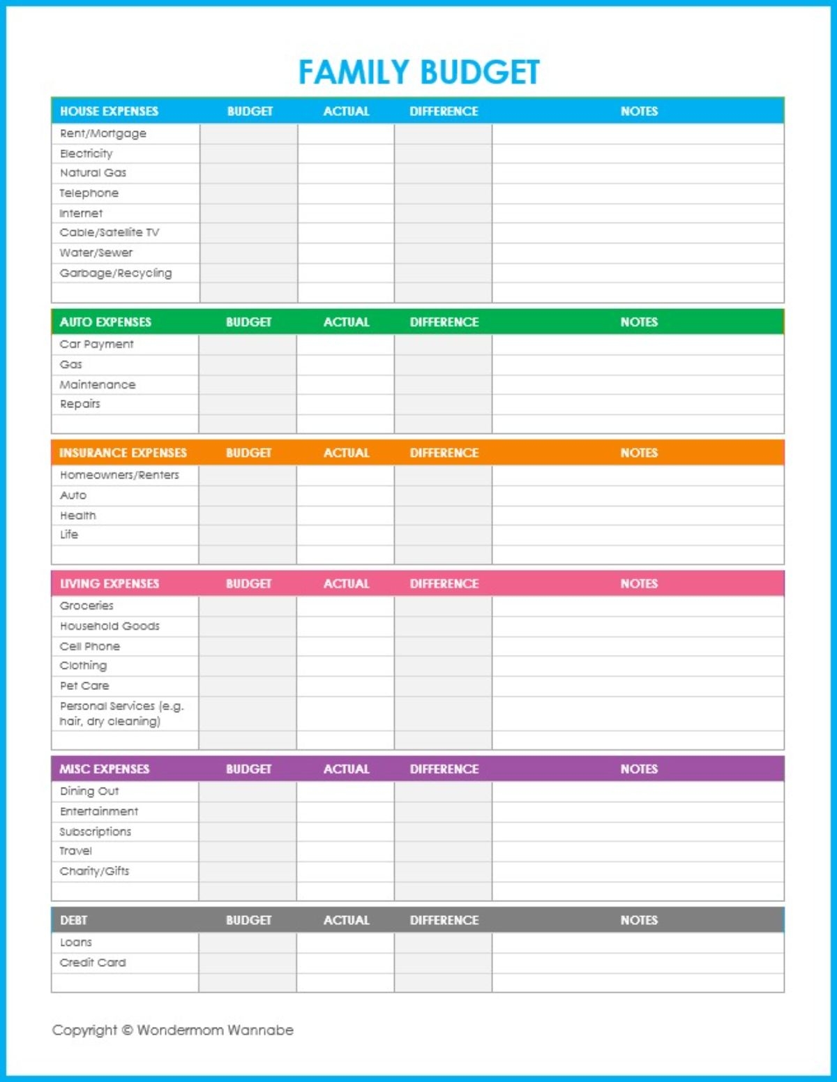 Free Printable Budget Worksheets For Family Finances Free Printable Budget Worksheets For Family Finances
