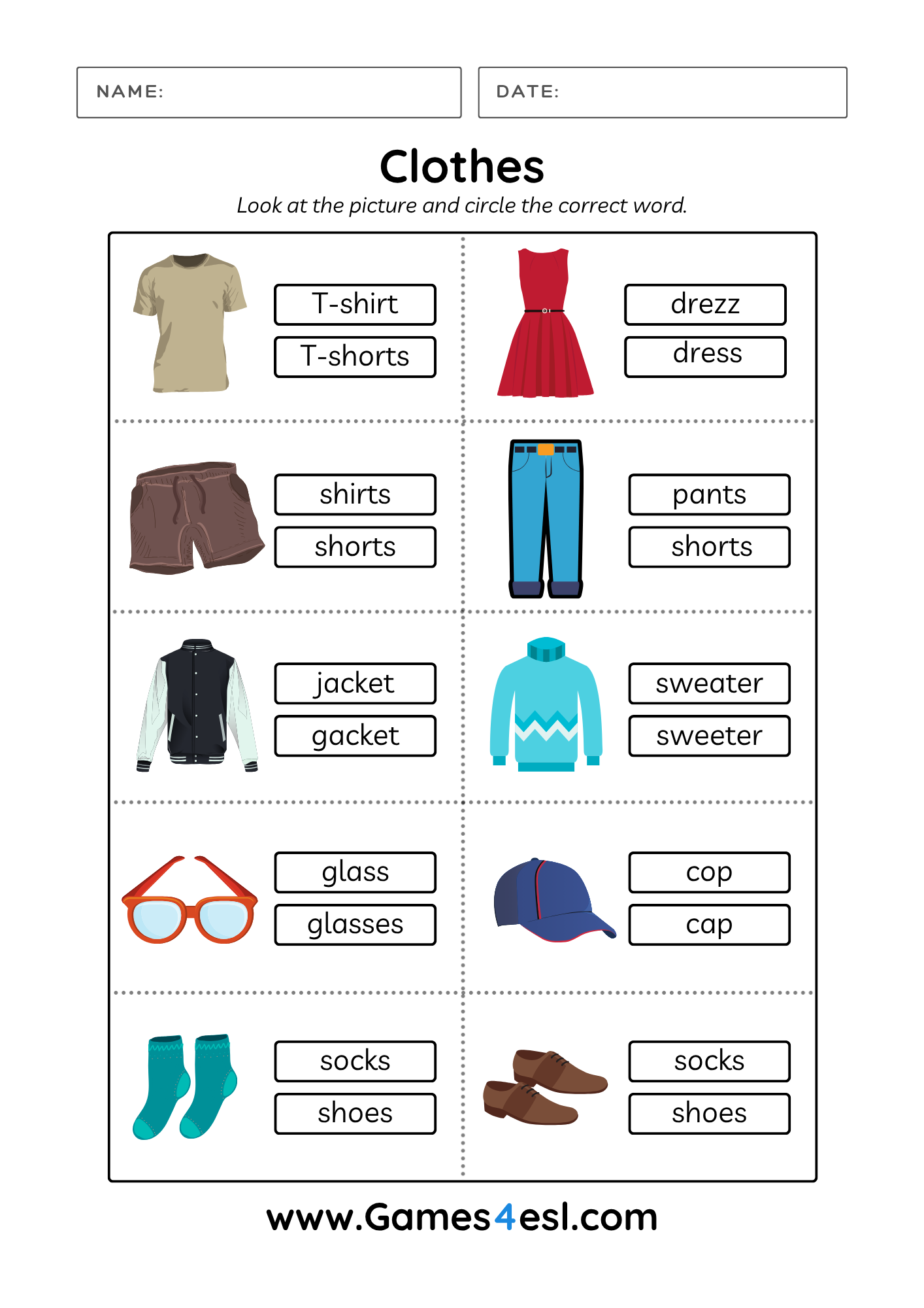 Free Printable Clothes Worksheets For Kids Games4esl Free Printable Clothes Worksheets For Kids Games4esl