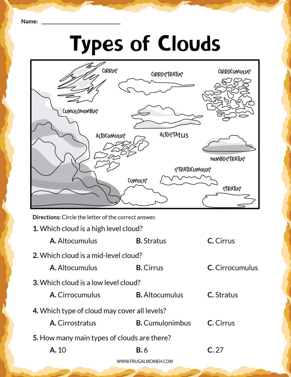 Free Printable Clouds Activity Sheets Frugal Mom Eh Printable Cloud Types Worksheet Weather Science PDF Etsy