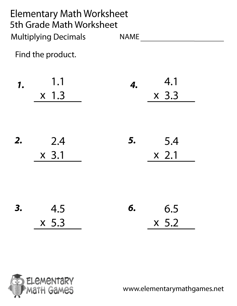 Free Printable Decimals Multiplication Worksheet For Fifth Grade Free Printable Decimals Multiplication Worksheet For Fifth Grade