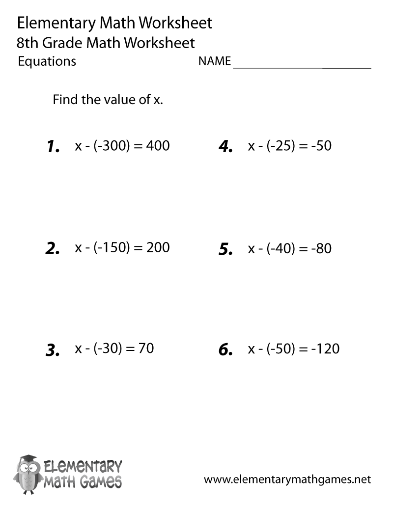 Free Printable Equations Worksheet For Eighth Grade Free Printable Equations Worksheet For Eighth Grade