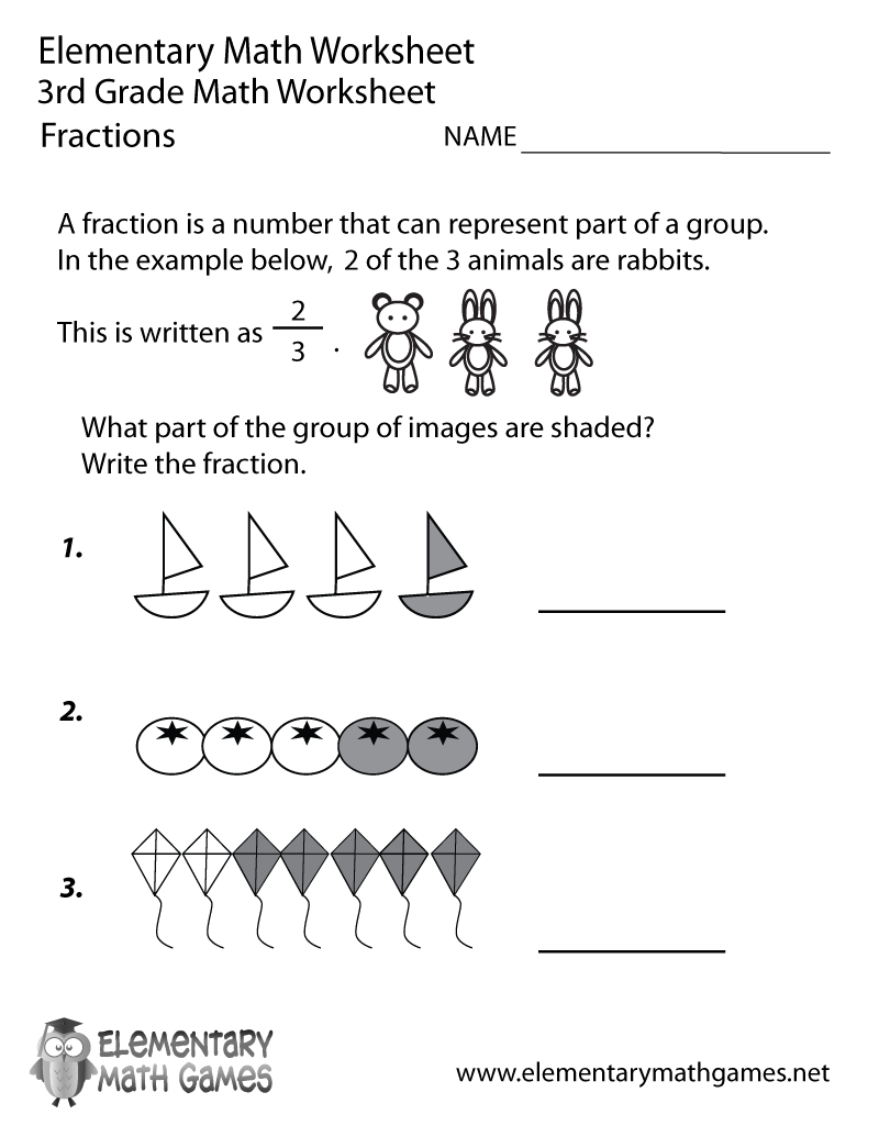 4 Free Math Worksheets Third Grade 3 Fractions And Decimals Identify Fractions Write AMP