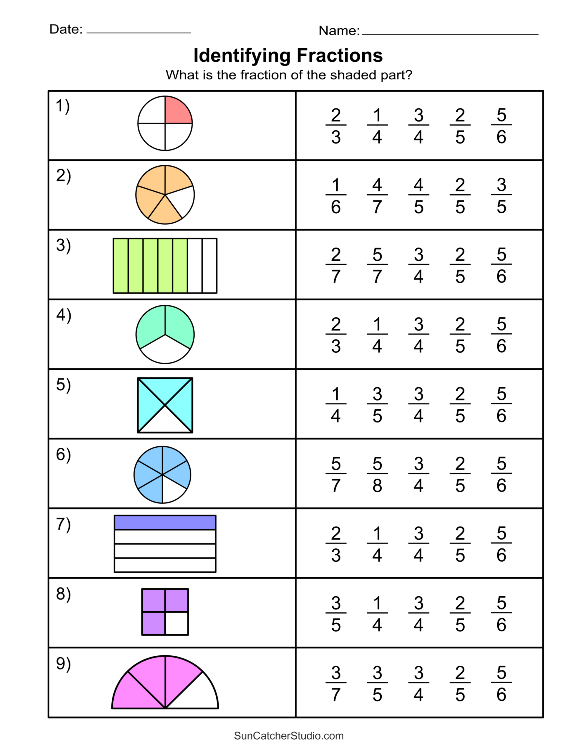 Free Printable Fractions Worksheets Comparing Identifying Free Printables Lettering SVG Files Tools Apps Fractions Worksheets K12 Math Worksheets