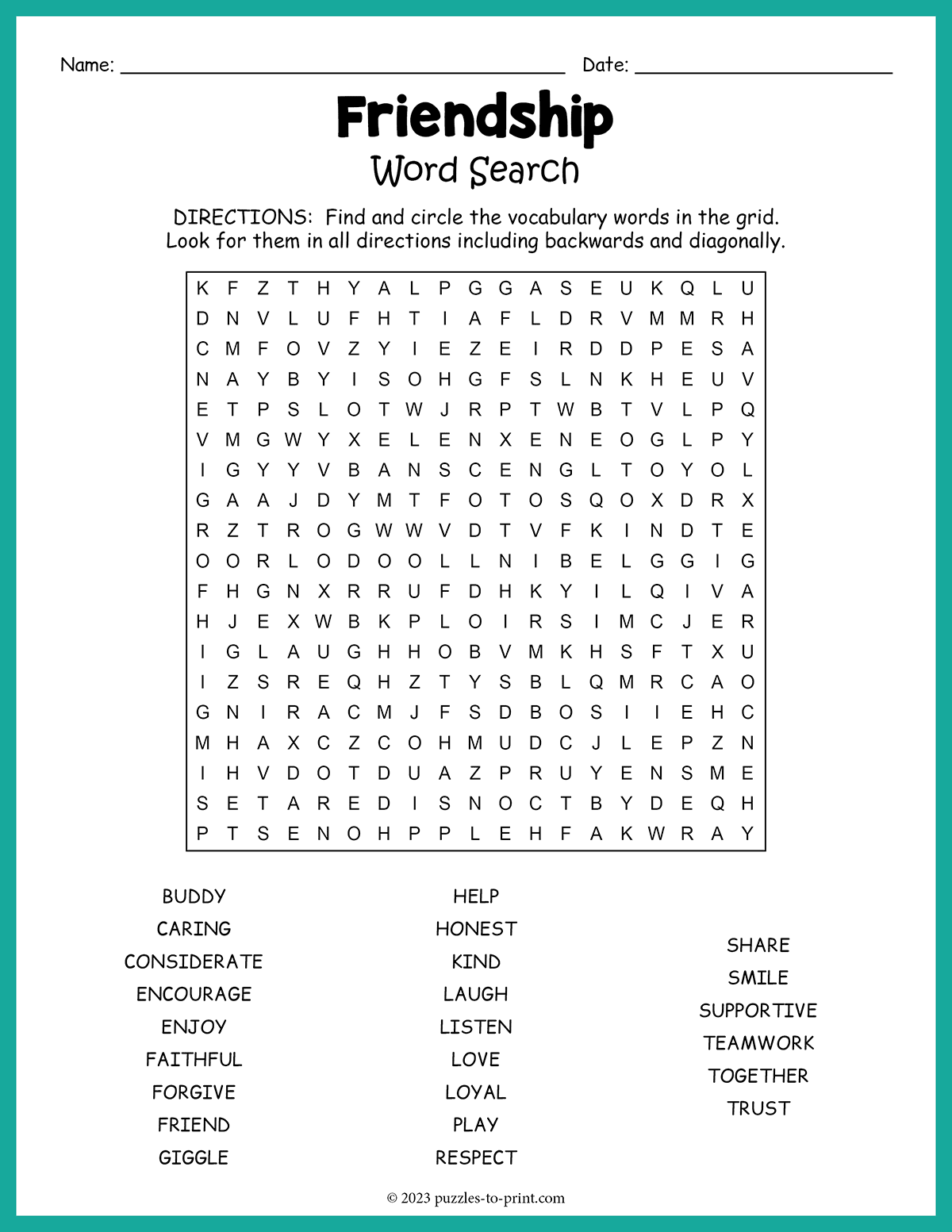 Free Printable Friendship Word Search Free Printable Friendship Word Search